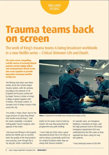 King's Trauma Team Streaming Success On Netflix - “Critical: Between Life and Death” 